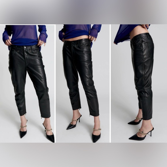 One Tea Spoon Brooklyn cropped Leather Boyfriend Pant - Picture 1 of 16